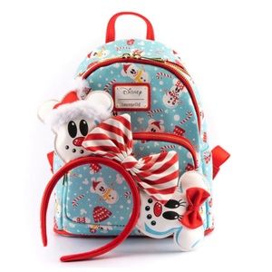 Disney Snowman Mickey and Minnie Mouse Mini Backpack with Ears Headband (2021)